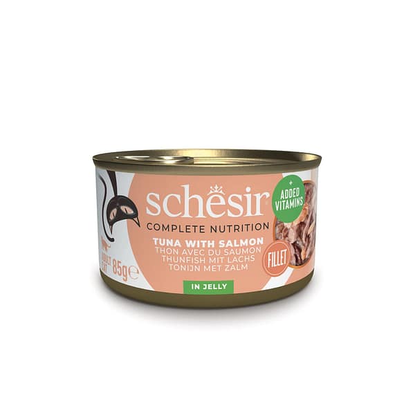 Schesir Complete Nutrition märgtoit täiskasvanud kassidele tuunikala lõhega tarretises 85 gr.
