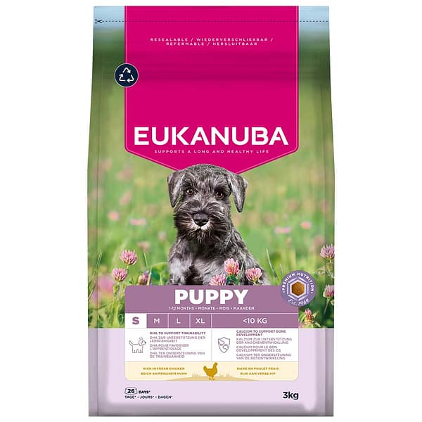 3 kg. Eukanuba Puppy S täissööt väikest kasvu kutsikatele kanaliha & riisiga