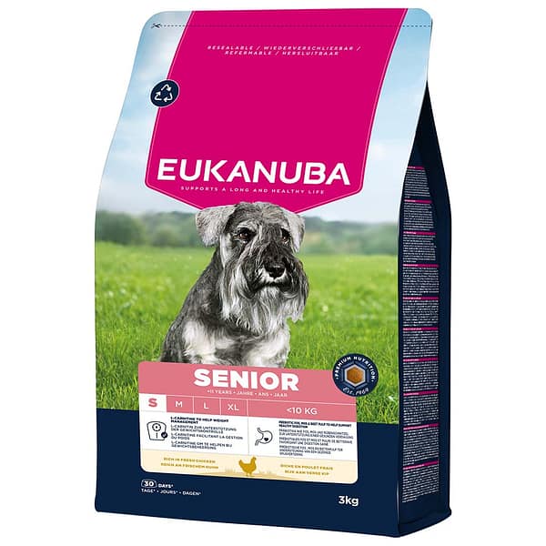 3 kg. Eukanuba Senior S täissööt väikest kasvu üle 11 aastastele koertele kanalihaga