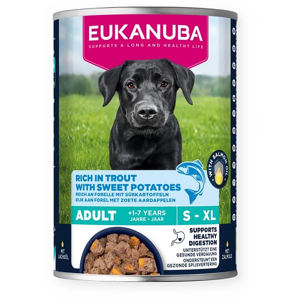 400 gr. Eukanuba teraviljavaba konservsööt täiskasvanud koertele forelli & bataadiga