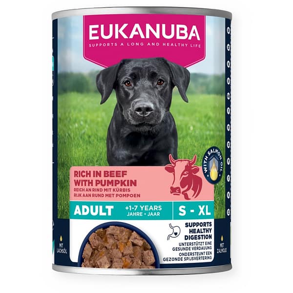 400 gr. Eukanuba teravilja-ja kartulivaba konservsööt täiskasvanud koertele kana-ning veiseliha & kõrvitsaga