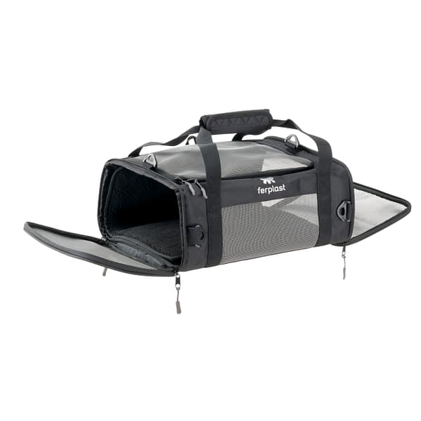 Musta värvi transpordikott Ferplast Voyager Flightpack 40 x 28 x kõrgus 20 cm.