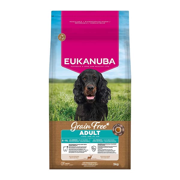 3 kg. Eukanuba S-XL teraviljavaba täissööt igas suuruses täiskasvanud koertele hirvelihaga