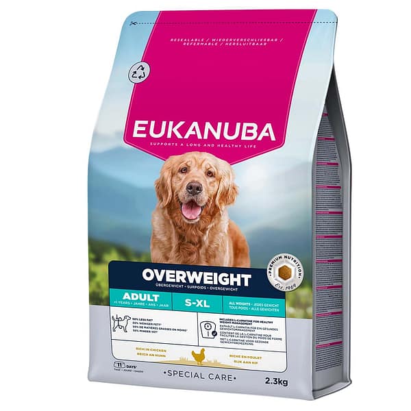 L-01633.jpg 2.3 kg. Eukanuba Overweight S-XL täissööt igas suuruses kaaluprobleemidega koertele kana-& kalkunilihaga
