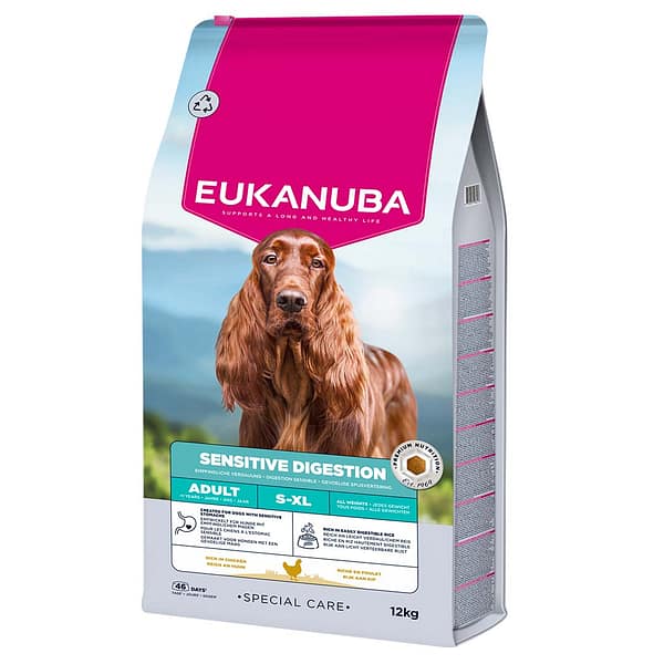 12 kg. Eukanuba Sensitive Digestion S-XL täissööt igas suuruses tundliku seedimisega täiskasvanud koertele  kana-& kalkunilihaga