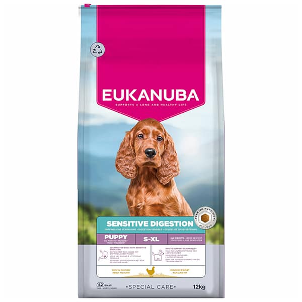 12 kg. Eukanuba Puppy S-XL täissööt tundliku seedimisega kutsikatele kanaliha & riisiga