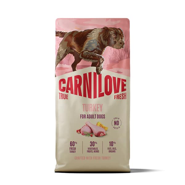 12 kg. Carnilove True Fresh teravilja-ja kartulivaba täissööt igas suuruses täiskasvanud koertele värske kalkunilihaga