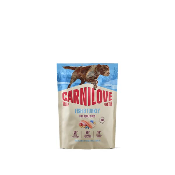 1,5 kg. Carnilove True Fresh teravilja-ja kartulivaba täissööt igas suuruses täiskasvanud koertele kala & kalkuniga