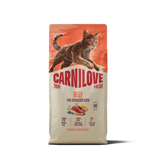 6 kg. Carnilove True Fresh Beef teravilja-ja kartulivaba täissööt steriliseeritud/kastreeritud täiskasvanud kassidele veiselihaga