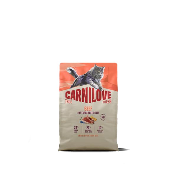 2 kg. Carnilove True Fresh Beef teravilja-& kartulivaba täissööt suurt kasvu täiskasvanud kassidele veiselihaga