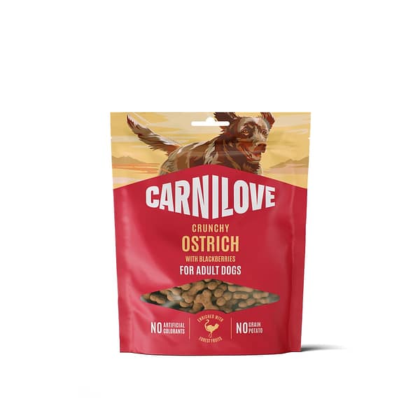 Carnilove Ostrich teravilja-ja kartulivabad krõbedad maiused täiskasvanud koertele jaanalinnuliha & põldmarjadega 200 gr.