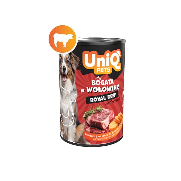375 gr. UniQ Pets Royal Beef teraviljavaba monoproteiiniga/veis konservsööt täiskasvanud koertele