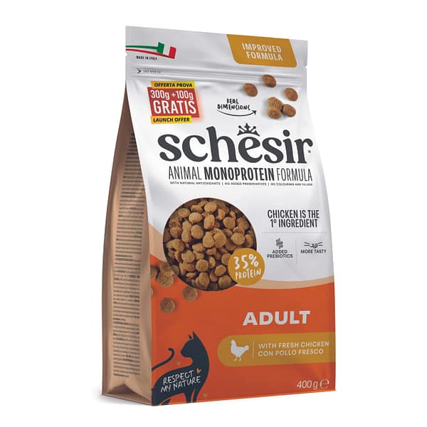 400 gr. Schesir Animal Monoprotein täissööt täiskasvanud kassidele kanalihaga