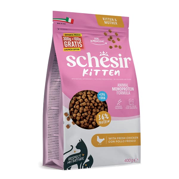 400 gr. Schesir Animal Monoprotein Kitten täissööt kassipoegadele kanalihaga