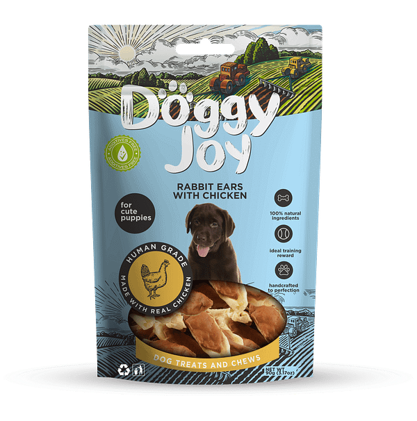 Doggy Joy maius kutsikatele  jänesekõrvad kanafileega 90 g.