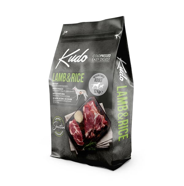 8606109019350.jpg 12 kg. Kudo Lamb & Rice külmpressitud täissööt keskmist ja suurt kasvu täiskasvanud koertele lambalihaga