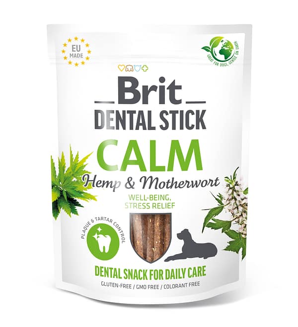 8595602564385.jpg Brit Dental Stick Calm stressi maandavad taimsed närimispulgad koertele, pakendis 7 tk., 251 gr.