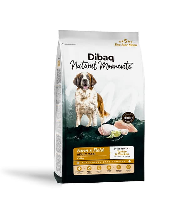 12 kg. Dibaq Natural Moments 5 Star Maxi Adult gluteenivaba täissööt suurt kasvu täiskasvanud koertele kalkuni- ja kanalihaga