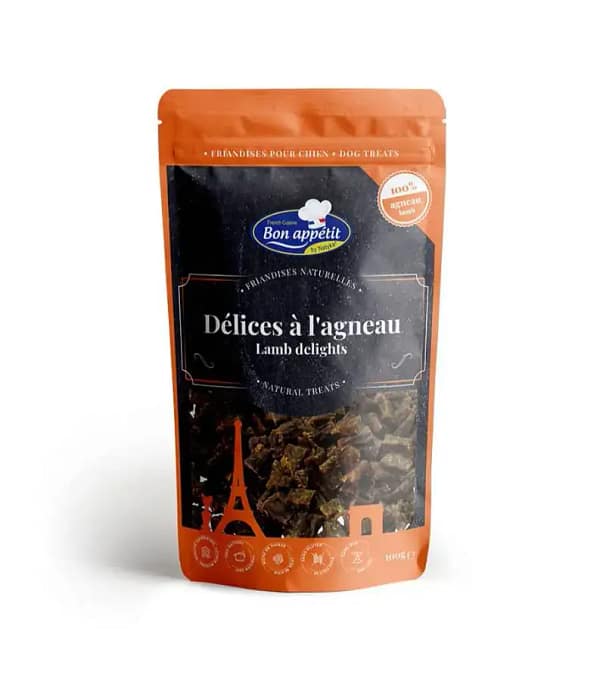 friandises-bon-appetit-lamb-delights-1 BON APPETIT teravilja-ja gluteenivabad treeningmaiused koertele lambalihast 100 gr.