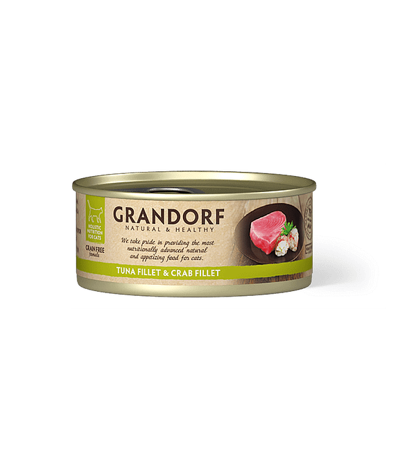 6 x 70 gr. Grandorf  teraviljavaba konservtoit kassidele tuunikala-ja krabifilee omas mahlas