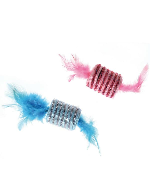 Sulgedega veerev mänguasi kassidele