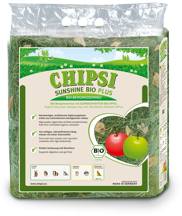 600 gr. Chipsi Sunshine Bio Nature niiduhein õuntega närilistele ja väikeloomadele