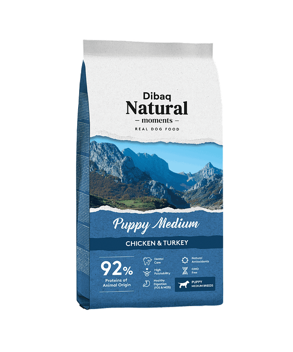 puppy-medium 3 kg. Dibaq Natural Moments keskmist suurust kutsikatele kana-ja kalkunilihaga