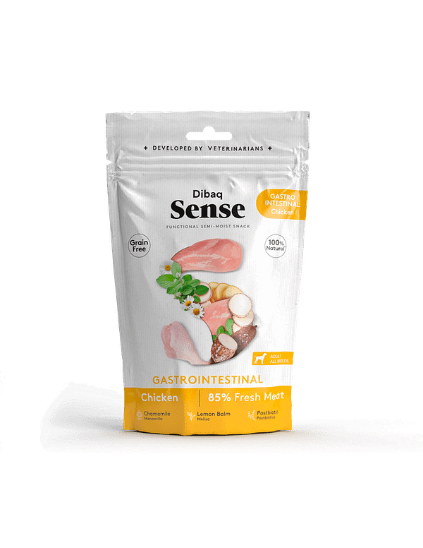 Dibaq Sense Dog Snack Gastrointestinal Chicken 100gr Dibaq Sense Snack Gastrointestinal teraviljavaba maius koertele kanalihaga 100 gr.