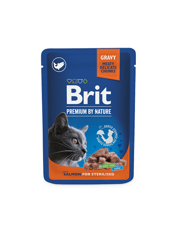 6 x 100 gr. Brit Premium konservtoit lõhega steriliseeritud kassidele