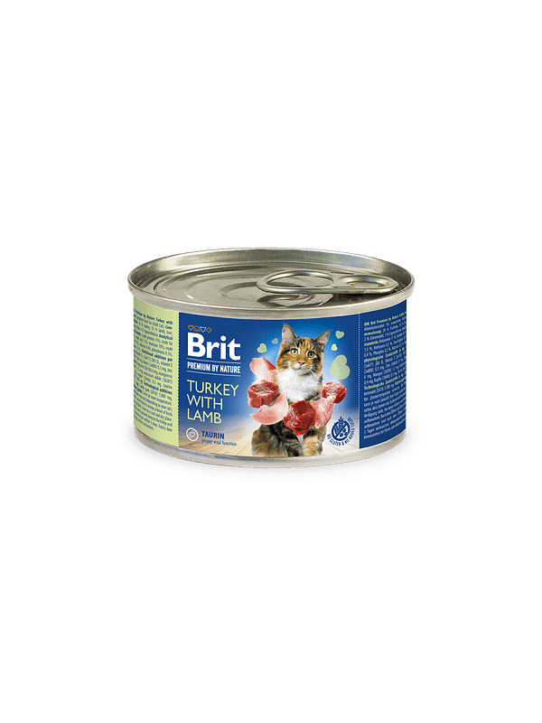 200 gr. Brit Premium teraviljavaba konservtoit täiskasvanud kassidele kalkuni-ja lambalihaga