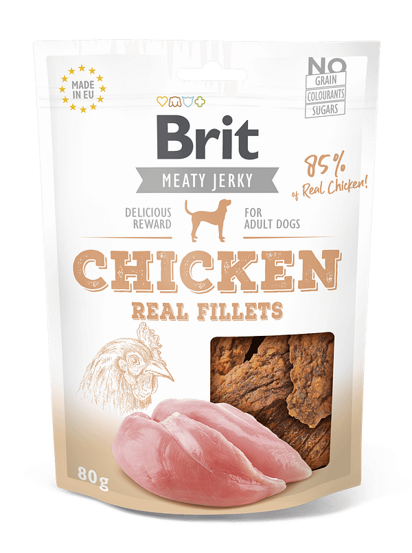 Brit Jerky Chicken Real Fillets Snack teraviljavaba närimismaius koertele 80g