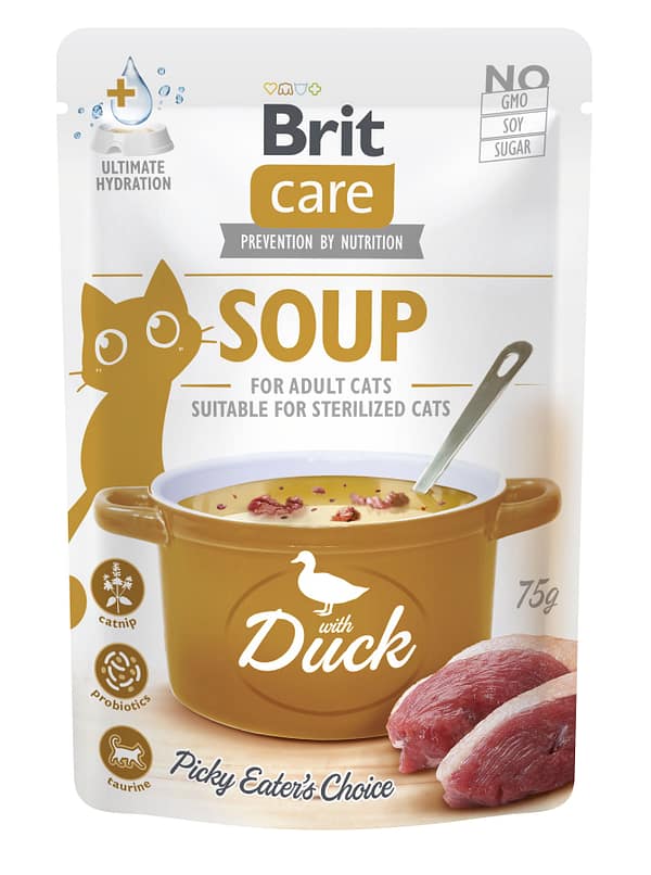 Brit Care Soup with Duck teraviljavaba supp pardilihaga täiskasvanud kassidele 75 gr.