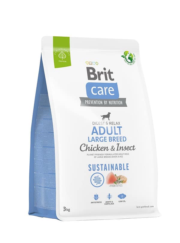 8595602558759.jpg 3 kg. Brit Care Sustainable gluteenivaba täissööt suurt kasvu täiskasvanud koertele putukavalgu ja kanalihaga
