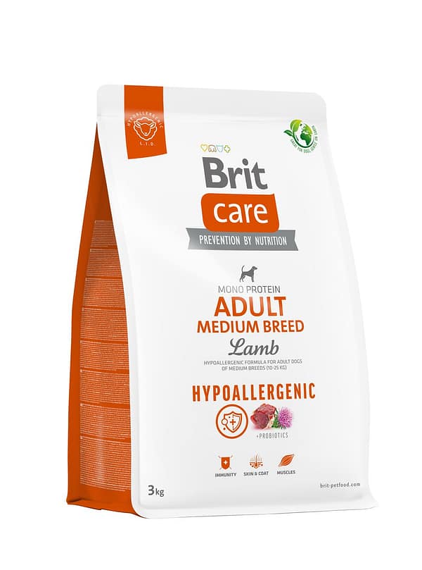 8595602559022.jpg 3 kg. Brit Care Hypoallergenic täissööt keskmist kasvu täiskasvanud koertele lambaliha & riisiga