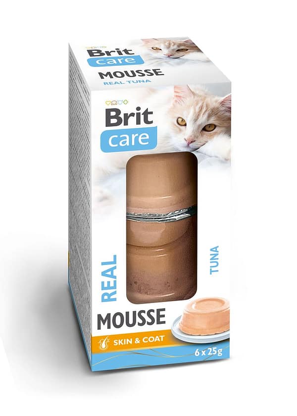 6 x 25 gr. Brit Care Mousse Real Tuna Skin & Coat märgtoit õhulise pasteedina kassidele tuunikalaga