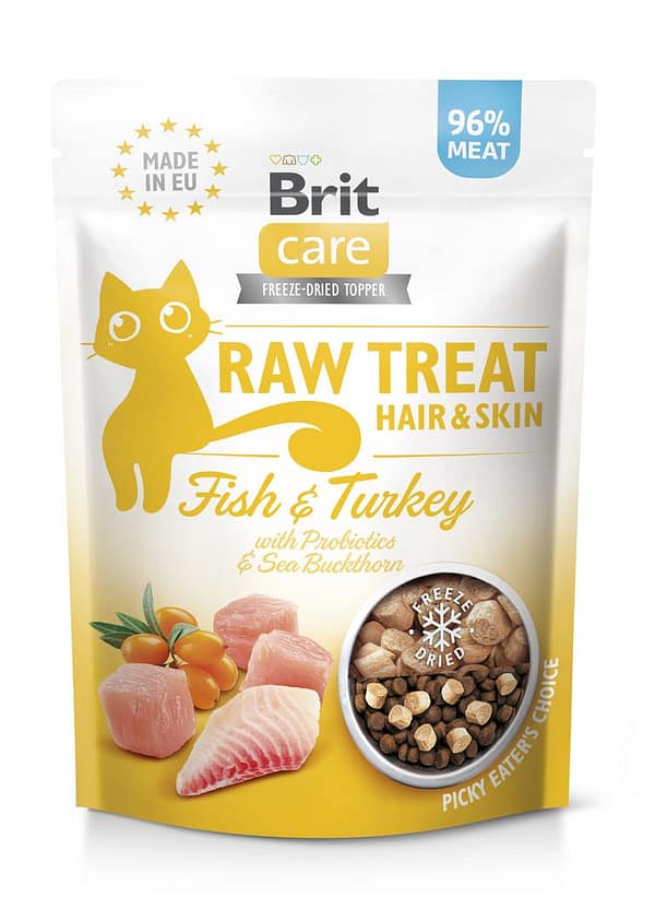 Brit Care Raw Hair & Skin külmkuivatatud teraviljavaba maius kassidele kalkunilihast ja lõhest 40 gr.