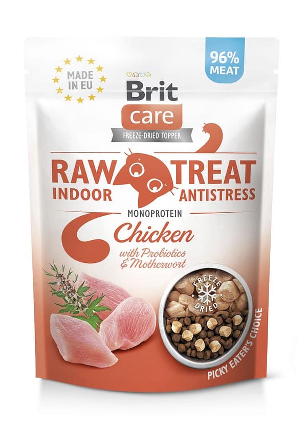 8595602569557.jpg Brit Care Raw külmkuivatatud maius Indoor & Antistress täiskasvanud kassidele kanalihaga 40 gr.