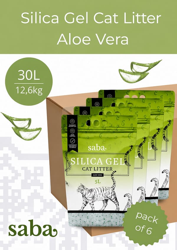 30L./12, 6 kg. SABA Aloe Vera lõhnaline silikageelist kassiliiv (6 x 5l.)