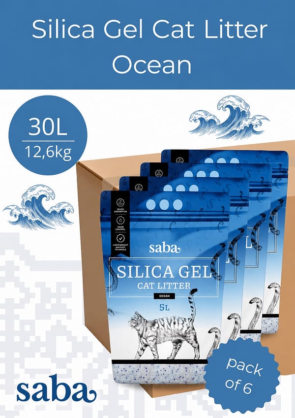 30 L./12,6 kg.  SABA ookeanilõhnaline silikageelist kassiliiv (6 x 5l.)