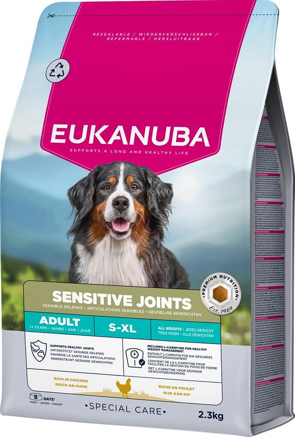 2,3 kg. EUKANUBA Adult S-XL täissööt tundlike liigestega igas suuruses täiskasvanud koertele kana-ja kalkunilihaga