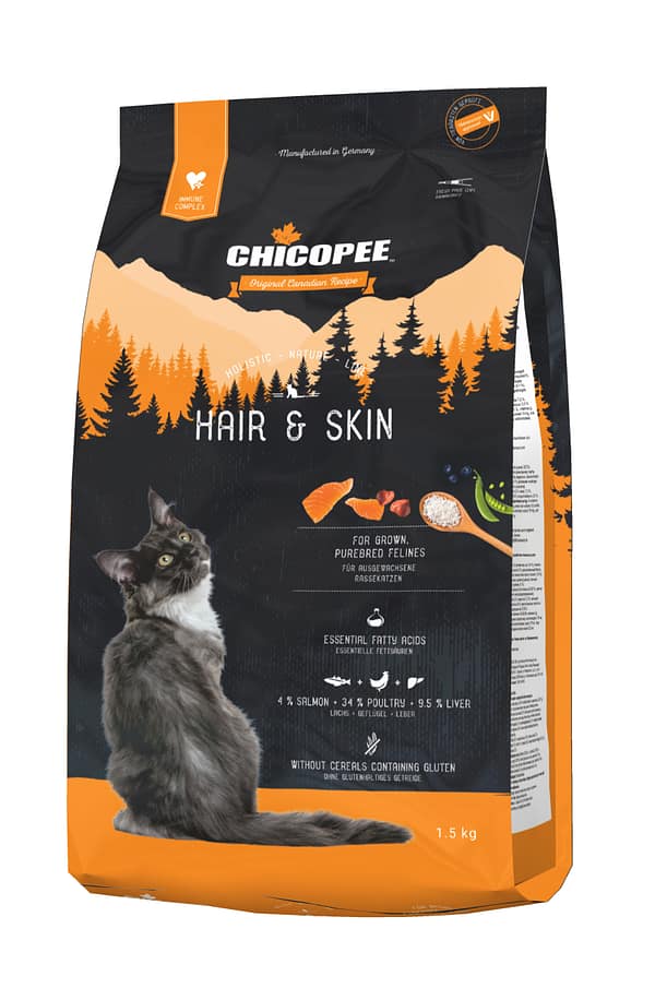 1,5 kg. Chicopee HNL Hair & Skin gluteenivaba täissööt täiskasvanud pikakarvalistele kassidele