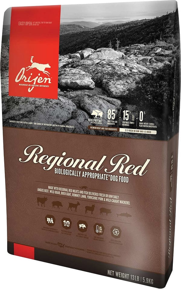orijen-regional-red-13-kg.jpg 11,4 kg. Orijen Regional Red teraviljavaba täissööt täiskasvanud koertele
